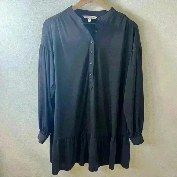 ELIZABETH AND JAMES Kohls Black Oversized Drop Waist Long Sleeve Dress Sz Small - Picture 2 of 12